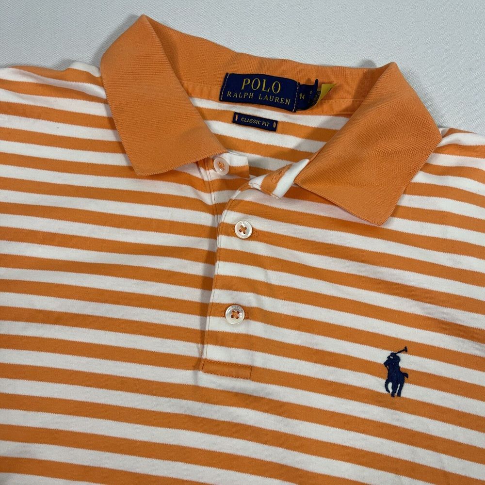 Polo by Ralph Lauren Orange and White Striped Classic Fit Polo